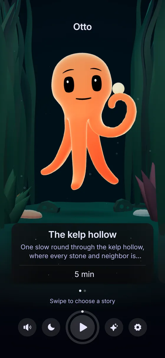 Otto in the kelp hollow on the sea floor, holding a pearl